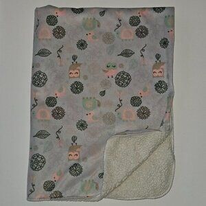 Chick Pea Gray Owl Bird Turtle Leaves Baby Blanket Fleece Sherpa Pink Green